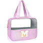 Personalized Initial M Clear Purple Makeup Bag - Large Travel Toiletry Bag, Cute Cosmetic Organizer Set for Girlfriend, Teacher, Teen Girl Gifts - color: Purple, style: M