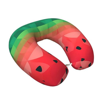 Gradient Watermelon Memory Foam Travel Pillow Soft Comfortable Neck Pillow U-Shaped Head Support Pillow Travel Accessories for Sleeping Rest Airplane Car and Office