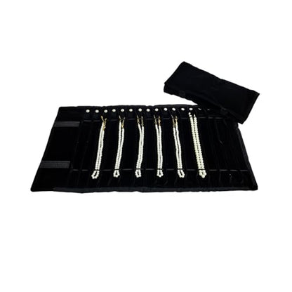 Portable Jewelry Roll Untangled Secure Necklace Travel Storage Bag Displays Holder 16 Chain (Black) - color: Black