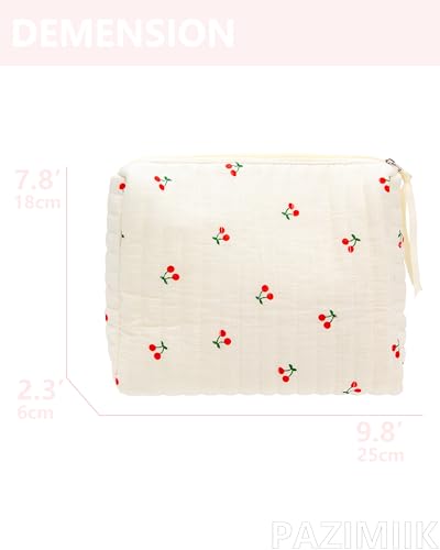 PAZIMIIK Quilted Makeup Bag Large Travel Zipper Soft Cosmetic Pouch for Women Girls Make Up,Cherry Beige - color: Cherry Beige, size: 1 PCS Pouch