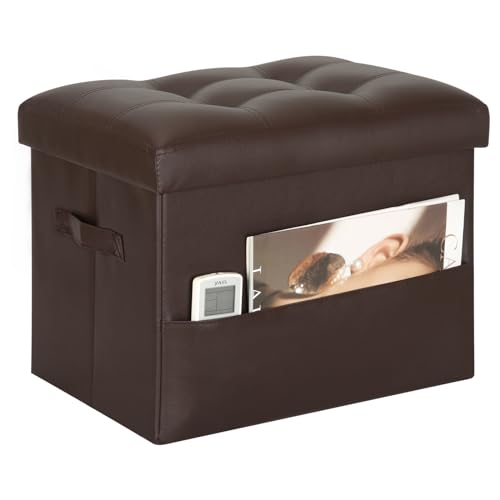 BelugaHelper Storage Ottoman Foot Rest Stool, Foldable Leather Footstool Storage Bench with Thicker Foam Padded Seat. Foot Rest Under Desk for Living Room Bedroom 350 lbs, 17x13x13 in, Brown - color: Brown, size: 17"D x 13"W x 13"H