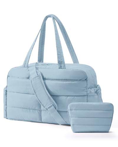 BAGSMART Gym Bag for Women with Toiletry Pouch, Lightweight Weekender Bags for Women with Wet Pocket, 31L Quilted Travel Duffle Carry On Bag, Weekender Overnight Bag for Travel,Water Resistant - color: Dawn Blue