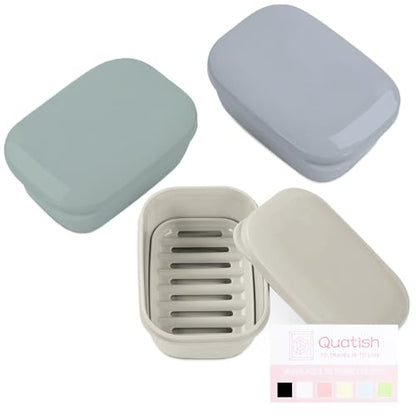 Quatish Soap Holder, Travel Soap Container with Lid, Portable Bar Soap Case, Leakproof Soap Box with Perforations, Soap Dishes for Traveling, Camping, Gym, 3 Pack(Grey,GreyGreen,Greyblue) - color: Grey,greygreen,greyblue