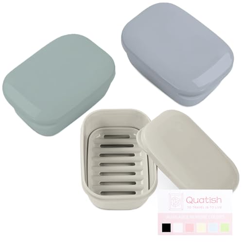 Quatish Soap Holder, Travel Soap Container with Lid, Portable Bar Soap Case, Leakproof Soap Box with Perforations, Soap Dishes for Traveling, Camping, Gym, 3 Pack(Grey,GreyGreen,Greyblue) - color: Grey,greygreen,greyblue