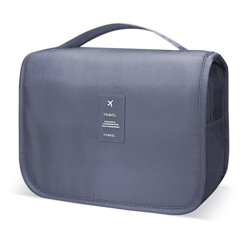 Lcsmaokin Large Capacity Toiletry Bag Travel Bag with Hanging Hook for Men and Women Waterproof Travel Cosmetic Bag Bathroom Storage Bag for Brushes Set,Mens Bathroom Bag Accessories-Grey - color: B-Grey