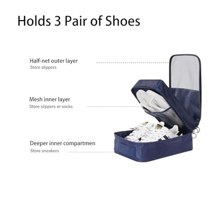 Travel Shoe Bag Holds 3 Pair of Shoes, Hezelf Shoe Storage Pouch for Travel and Daily Use, Travel Suitcase Shoe Organizer, Waterproof - size: Dark Blue