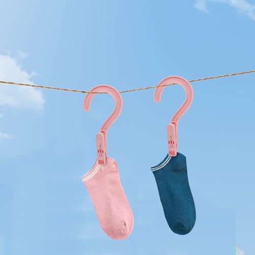 4Pcs Laundry Hooks with Clips, 5.2" Strong Plastic Single Clip Hangers, Portable Travel Clips for Hanging Socks Towels Boots and Dry Wet Clothes(Pink) - color: Pink