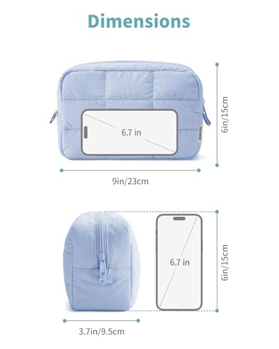Narwey Quilted Makeup Bag for Women Girl, Puffer Travel Cosmetic Bag Puffy Make Up Bag Organizer, Cute Travel Toiletry Bag for Toiletries (Blue) - color: Blue