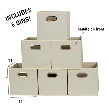 Household Essentials 82-1 Foldable Fabric Storage Bins |Set of 6 Cubby Cubes with Handles | Natural (Pack of 6) - color: Cream, size: 11” L x 11” W x 11” H (Pack of 6)