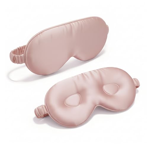 Silk Eye Mask for Sleeping 100% Mulberry Silk Women Men Blindfold,3D Luxury Travel Smooth Elastic Strap Eye Masks Breathable Cooling Soft Night Sleep Work Eyeshade Cover,Pink - color: Pink
