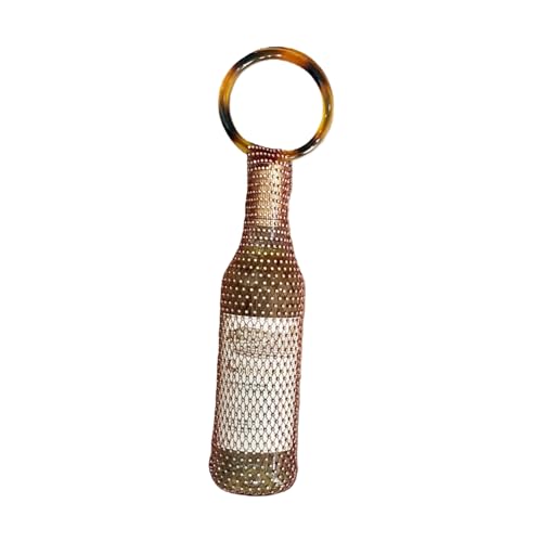 Munyee Hua Rhinestone Wine Bottle Holder Bag Reusable Tote Carrier Crystal Mesh Evening Purse with Ring Handle Gift Bags Carrier for Birthday Picnic Party Wedding (Brown Handle Brown Rhinestone) - color: Brown Handle Brown Rhinestone