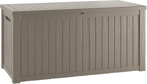 150 Gallon Lockable Resin Outdoor Storage Box, Waterproof & Weather Resistant Deck Box for Patio Cushion, Garden Tools & Pool Accessories, Grey - color: Grey, size: 150 Gallon