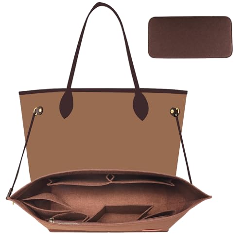Purse Organizer Insert, Felt Bag Organizer with Base Shaper, Handbag Tote Dividers for Inside Purse Accessories, Insert for Neverfull PM, City 30 and More, Brown/M - color: Brown, size: M