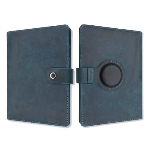 Genuine Leather AirTag and Moto Tag Passport Holder and Wallet for Men and Women RFID Blocking for Secure Traveling and Documentation Organizer (Blue) - color: Blue