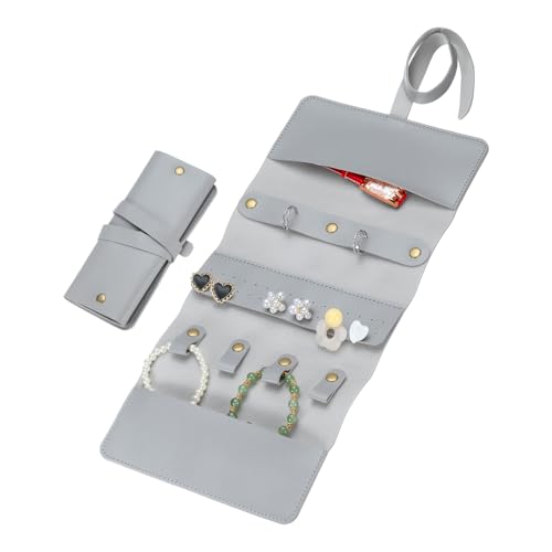 uxcell Travel Jewelry Roll Bag, Foldable Travel Jewelry Organizer Case, Portable Jewelry Pouch for Traveling Rings Necklaces Earrings Bracelets Jewelry Storage, Light Grey - color: Light Grey