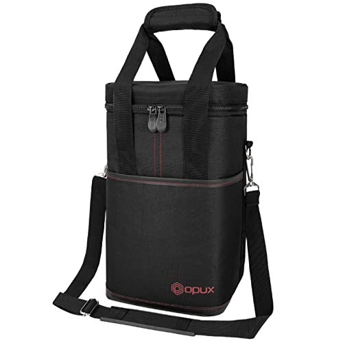 Opux 4 Bottle Insulated Wine Cooler Bag - Leakproof Padded Portable Wine Bottle Carrier for Travel Picnic BYOB Gift (Black) - color: Black, size: 4 Bottle