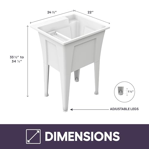 Freestanding Utility Sink with Two Handle Chrome Faucet - 24" Plastic Utility Sink for Garage, Laundry, Indoor and Oudoor Use - Laundry Tub Kit by Noah William Home - White (19.5 gal) - color: White - Two handle chrome faucet