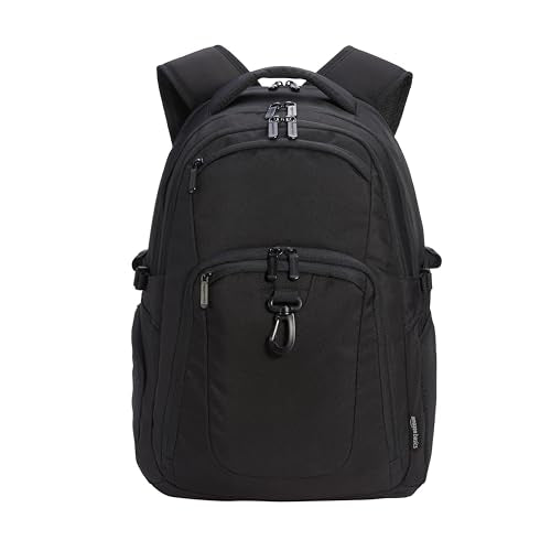 Amazon Basics Travel Laptop Backpack with Multiple Pockets and Compartments for 17 in / 43.1 cm Laptop, Water Resistant, Spacious with Padded Shoulder Straps, Black - size: 17"