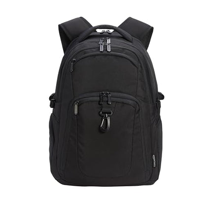 Amazon Basics Travel Laptop Backpack with Multiple Pockets and Compartments for 17 in / 43.1 cm Laptop, Water Resistant, Spacious with Padded Shoulder Straps, Black - size: 17"
