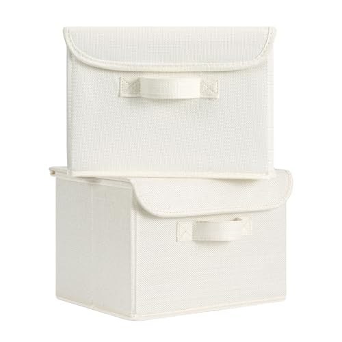 GRANNY SAYS Small Storage Bins with Lids, Small Storage Boxes, Shelf Baskets for Shelf, Collapsible Storage Bins for Living Room, Bedroom, 10x8x7 Inch, Ivory White, 2-Pack - color: Ivory White, size: Small-2 Pack