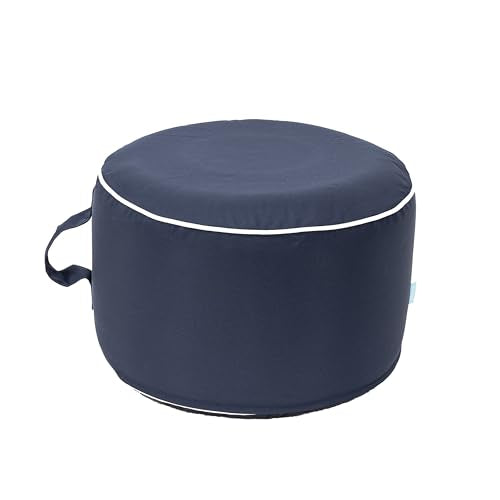 QILLOWAY Inflatable Outdoor Ottoman for Patio, Waterproof Round Pouf, Inflatable Foot Rest, Outdoor Footstool for Poolside, Garden，Camping,Navy Blue - color: Navy Blue