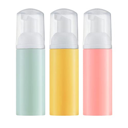 Tekson 3 PCS Soap Foam Bottle (2 oz), Empty Travel Foaming Lash Shampoo for Cleanser, Dispenser (Yellow&Green&Pink Pump) - color: Green&yellow&pink, size: 3pcs