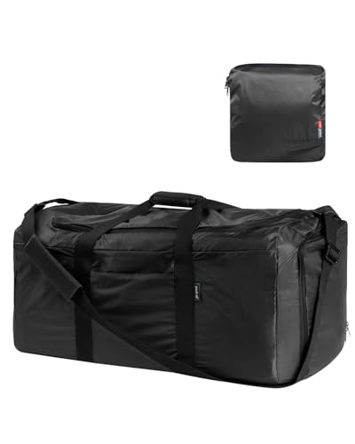 pack all 65L Foldable Travel Duffel Bag, Packable Weekender Bag with Shoe Compartment, Water-Resistant Gym Bag with Adjustable Strap for Overnight, Sports and Camping (Black) - color: Black, size: 65L