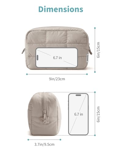 Narwey Quilted Makeup Bag for Women Girl, Puffer Travel Cosmetic Bag Puffy Make Up Bag Organizer, Cute Travel Toiletry Bag for Toiletries (Khaki) - color: Khaki