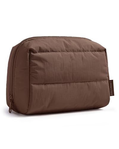 BAGSMART Puffy Makeup Bag, Wide Opening Cosmetic Organizer, Soft Water-Resistant Travel Toiletry Pouch for Women, Compact & Spacious (Coffee Brown) - color: Coffee Brown