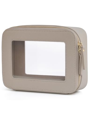 Popvibe Clear Makeup Bag Travel Cosmetic Case Transparent Toiletry Bag with Zipper, Portable Make Up Organizer Traveling Compact Car Bag for Essentials - color: Stone, style: Medium Moda