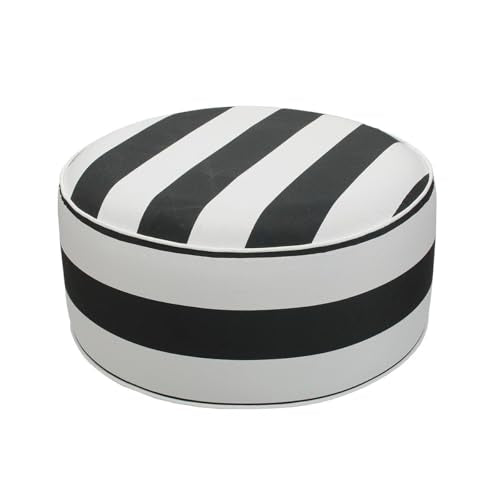 Inflatable Outdoor Ottoman,20"x9" Portable Patio Pouf,Water Resistant,Fade-Resistant,Round Blow Up Footrest Stools for Home Garden Camping Travel(Black and White) - color: Black and White