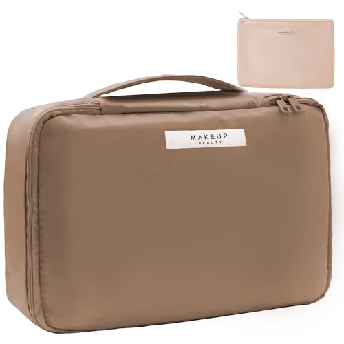 Queboom Travel Makeup Bag Cosmetic Bag Makeup Bag Toiletry bag for women and men (Coffee) - color: Coffee
