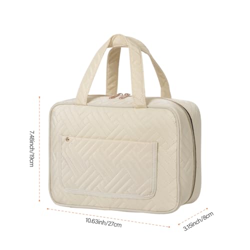 Hanging Toiletry Bag for Women Cosmetic Toiletries Travel Bag, Beige - color: Beige
