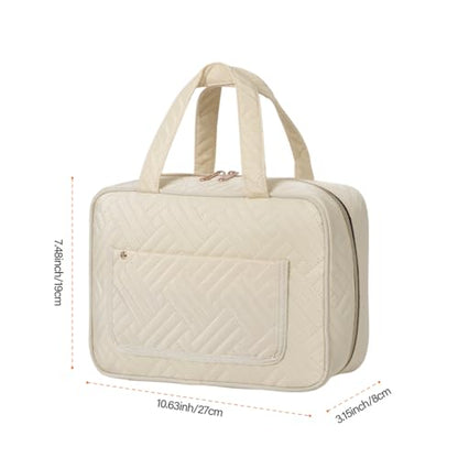 Hanging Toiletry Bag for Women Cosmetic Toiletries Travel Bag, Beige - color: Beige
