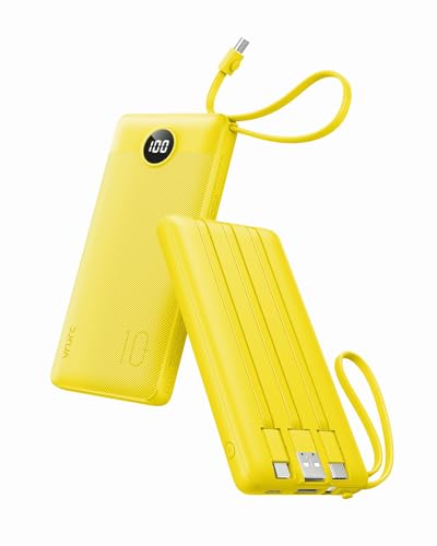 VRURC Portable Charger with Built-in Cables, USB C Portable Phone Charger 10000mAh, Lightweight Power Bank with 5 Output 2 Input Compatible with Smart Phones,Samsung,Android etc-Yellow(1 Pack) - color: Yellow