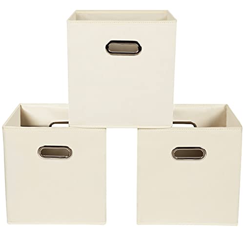 Yunkeeeper storage bins Cubes, Fabric Cube Organizer with Handle, Foldable Cube Bins for Cloth or Accessary Storage, 11x11x11, Set of 3, (Creamy White) - color: Creamy White, size: 3 Pack
