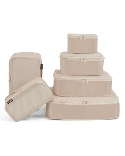 Compression Packing Cubes for Travel, 6-Piece Set (Large/Medium/Small), Double-Zip Luggage Organizers for Suitcase & Carry-On, Clothes Storage Bags (Classic Khaki, 6 Pack) - color: Classic Khaki