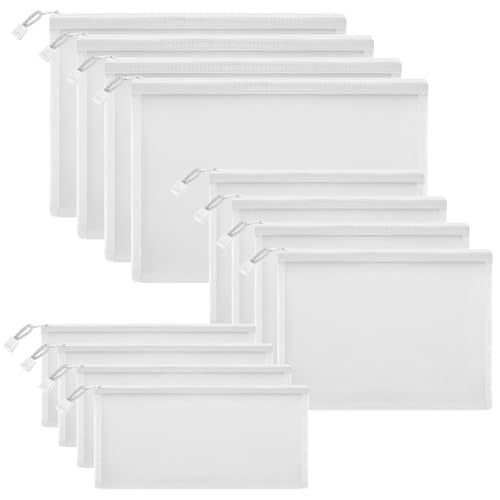 12 Pieces Zipper Nylon Mesh Pouch, Mesh Cosmetic Bags Makeup Bags Pencil Case, Multipurpose Travel Bags for Cosmetic School Office Supplies and Travel Accessories (White, Assorted Sizes) - color: White, size: Assorted Sizes