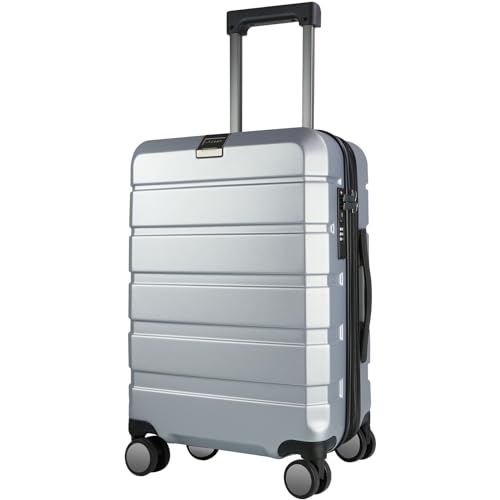 KROSER Hardside Expandable Carry On Luggage with Spinner Wheels & Built-in TSA Lock, Durable Suitcase Rolling Luggage with USB Port, Carry-On 20-Inch, Silver Grey - color: Silver Grey