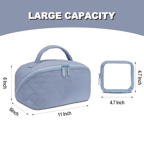 Makeup Bag,Quilted Puffer Cosmetic Bags,Travel Toiletry Bag for Women,Large Capacity Waterproof Make up Bag Set - color: Blue, size: Large