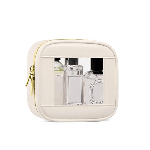Small Clear Makeup Bag for Purse, Mini Waterproof Clear Cosmetic Bag Case Organizer, TSA Approved Square Small Makeup Case Pouch with Zipper, Car Travel Essentials for Women (Beige-2, Mini) - color: Beige-2, size: Mini