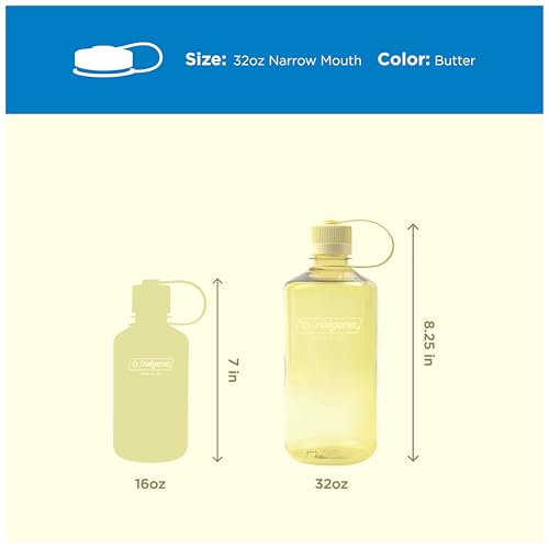 Nalgene 32 oz Narrow Mouth Water Bottle | BPA-Free, Durable & Leak Proof, Lightweight Bottle for Hiking, Gym & Travel, Butter - color: Butter, size: 32 Ounces