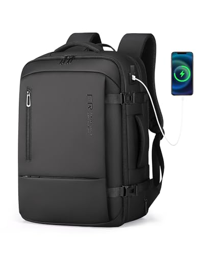 Fenree.geer Travel Backpack for Men, Flight Approved Carry On Luggage Backpack with USB Port, Water Resistant Expandable Computer Daypack, 17.3 Inch Black Business Laptop Backpack for College/Work - color: Black