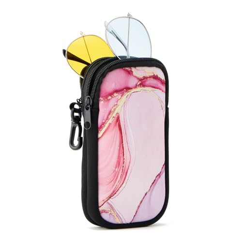 WOZEAH Double Eyeglass Case with 2 Compartments, Travel Eyewear Organizer for Two Pairs of Glasses - color: Pink Marble