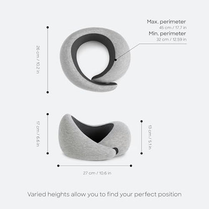 Ostrichpillow Go Neck Pillow, Travel Pillows for Airplanes, Premium Memory Foam Travel Pillow, 360º Ergonomic Design, Asymmetrical Sides, Travel Bag Included, Washable Modal Cover - color: Midnight Gray
