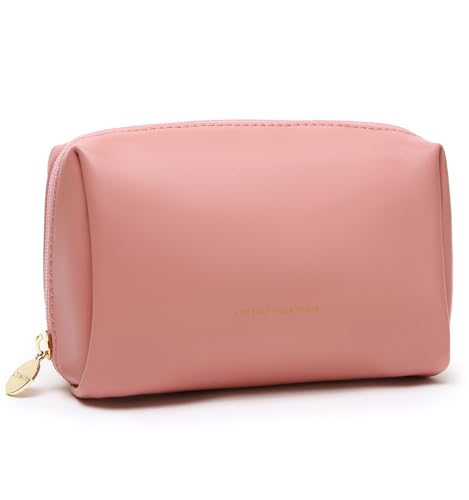 Aveniee Small Travel Makeup Bag, Vegan Leather Cosmetic Pouch for Purse,Wide-open Toiletry Organizer with Dividers & Zipper, Beauty Storage for Women-Dusty Rose - color: Dusty Rose, size: Small