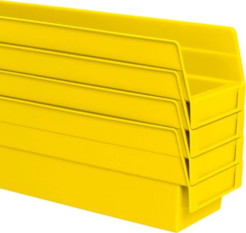 Akro-Mils 30128 Plastic Shelf Bins, Heavy Duty Storage Bins for Garage, Closet, and Drawer Organization, 18-Inch x 4-Inch x 4-Inch, Yellow, 12-Pack - color: Yellow