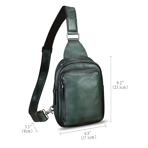 Genuine Leather Small Sling Bag for Women and Men Crossbody Bag Chest Bag Sling Backpack Purses for Hiking Sports Travel - color: Black