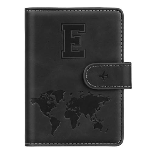 Passport Holder Wallet Cover Personalized Letter A-Z Travel Wallet RFID Blocking Passport Cover Wallet Case for Travel Passport Book Holders for Women and Men, Black-E - color: Black, size: E