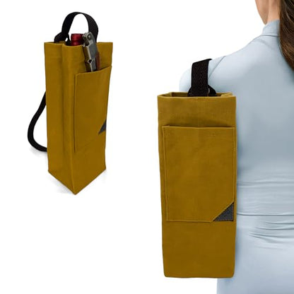 Under NY Sky Wine Tote Bag, Portable Canvas Carrier w/Shoulder Strap, Lightweight, Wine Gift for Travel & Picnic - Single Bottle - Mustard (Wine Bag 1 Slot Mustard) - color: Wine Bag 1 Slot Mustard